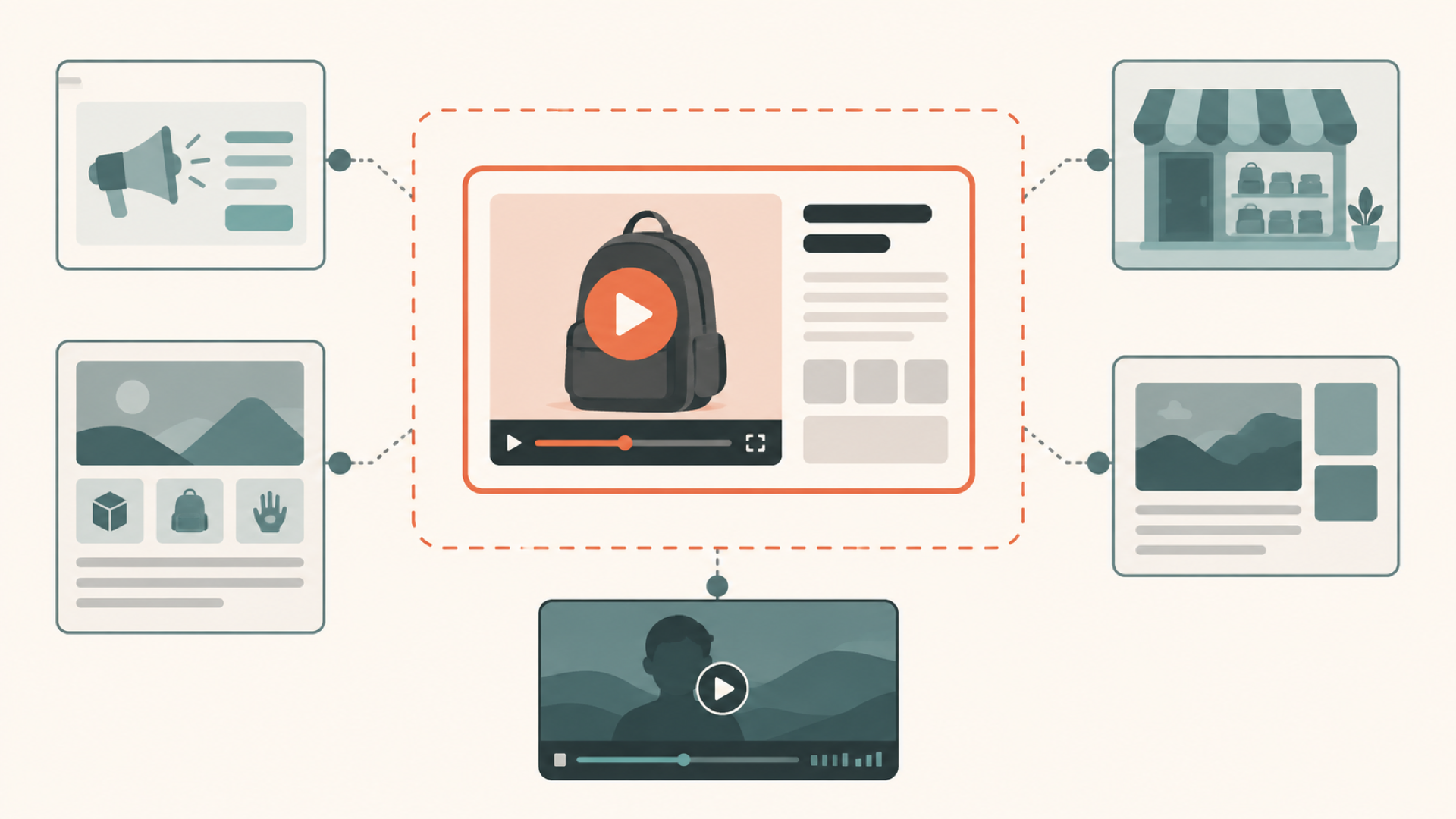 Diagram showing a product-detail-page shoppable video in scope while other Amazon video placements remain outside this checklist.