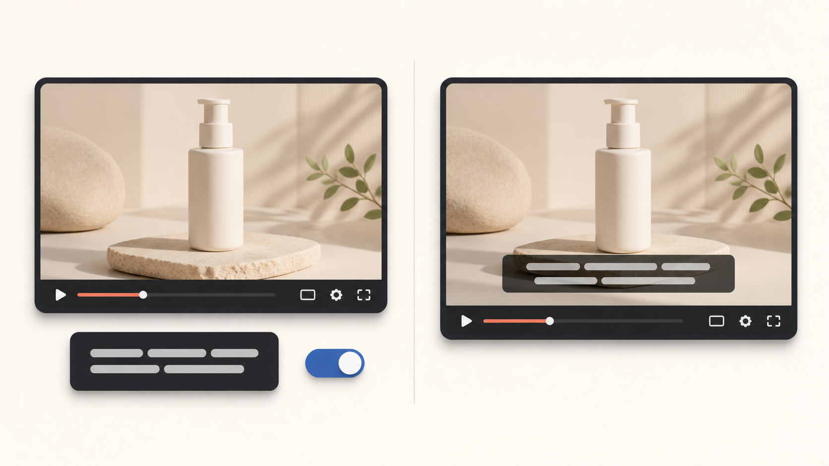 A separate subtitle track beside source-language subtitles already visible in a product video frame.