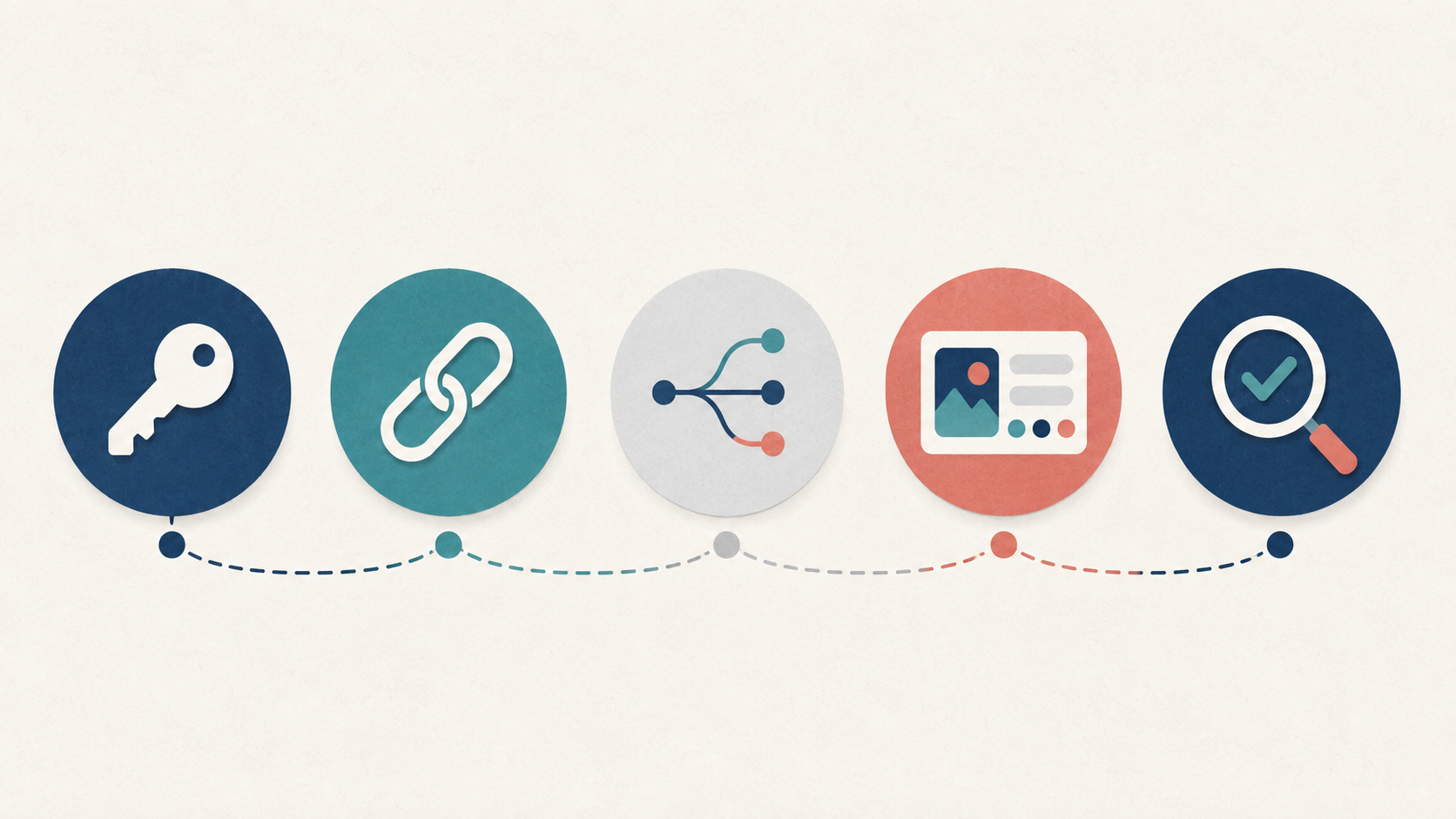 A textless five-step diagram shows ownership, link access, route choice, product relevance, and verification checks.
