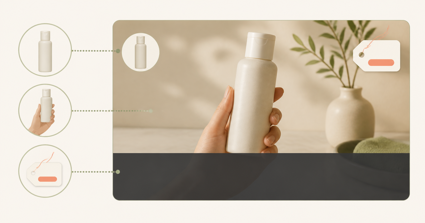 A product video with a lower band covering the old subtitle area while the product label, hand, and price area remain clear.