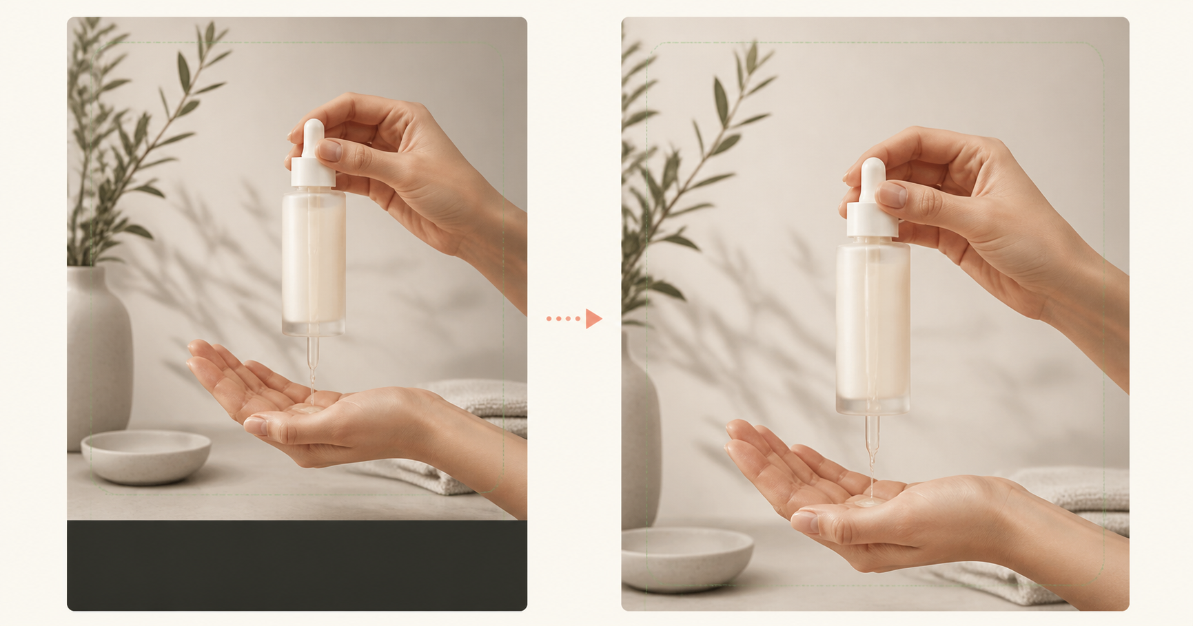 A product video reframed to remove a bottom subtitle band while keeping the bottle and demonstration in view.