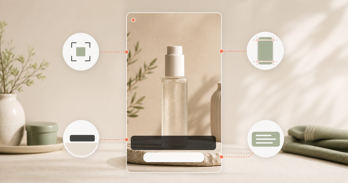 An unbranded skincare product video framed with practical options for handling visible subtitles.